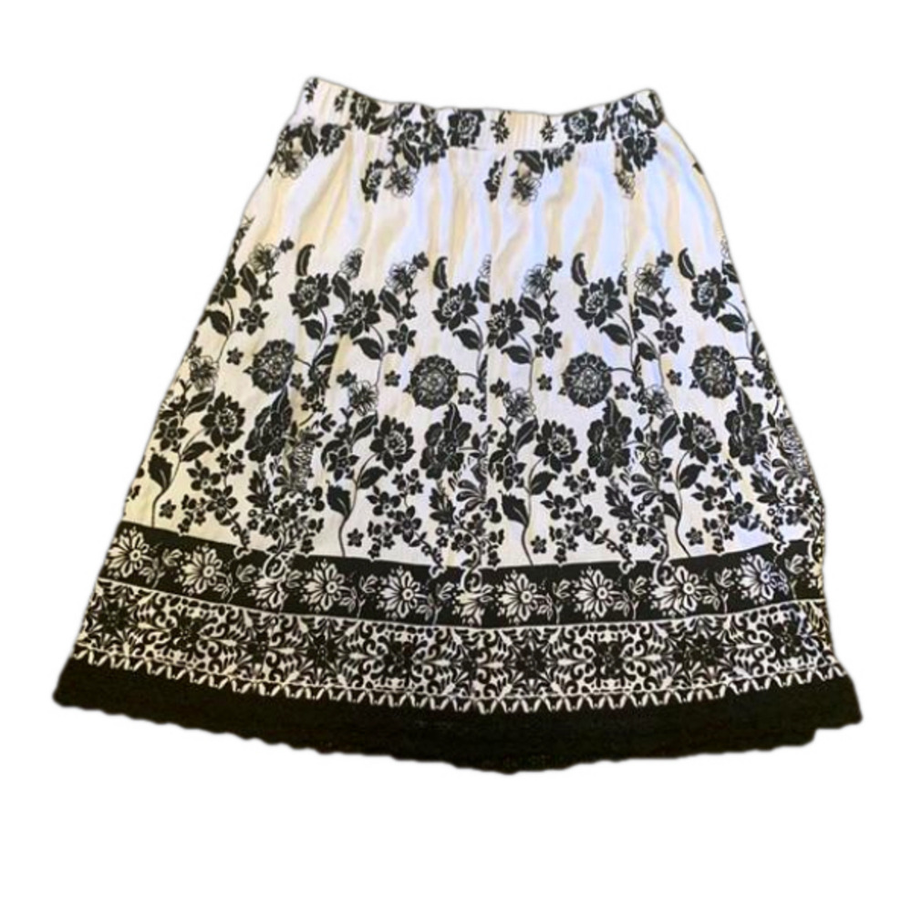 Sag Harbor PS White With Black Floral Print Lace Bottom Elastic Waist